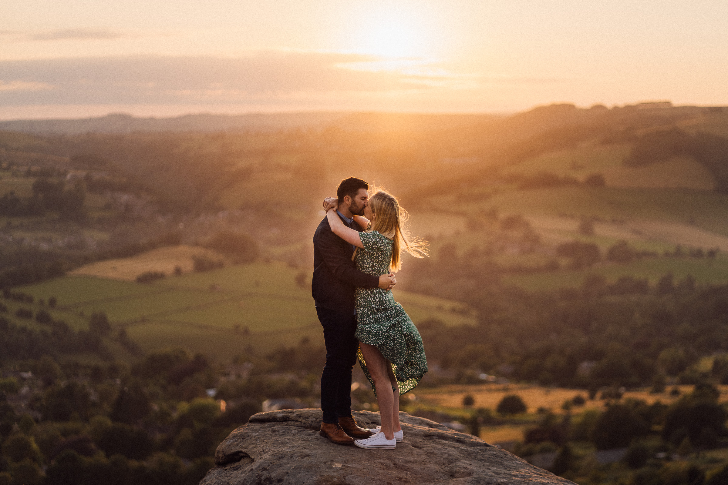 Engagement portrait at Baslow Edge, Derwent Valley backdrop - Bowl of Corks